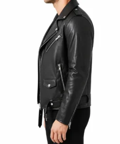 Rustline Black Leather Biker Jacket