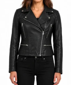 Women Biker Asymmetrical Black Leather Jacket