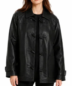 Women Black Leather Oversized Jacket