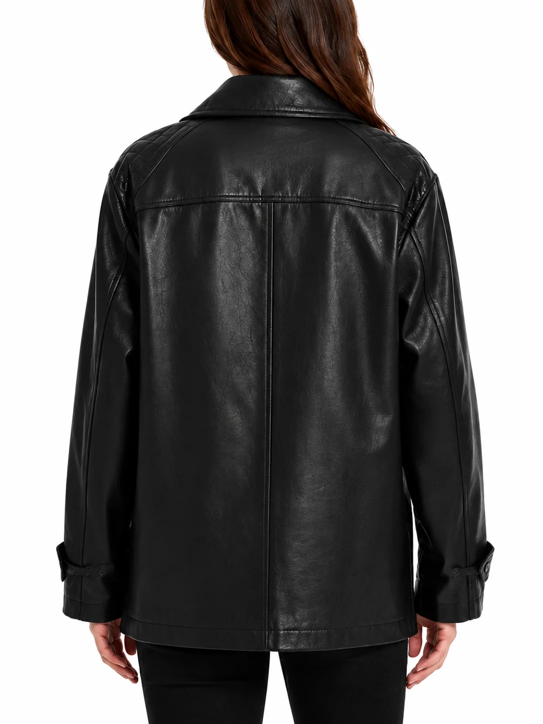 Women Black Leather Oversized Jacket