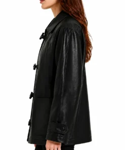 Women Black Leather Oversized Jacket