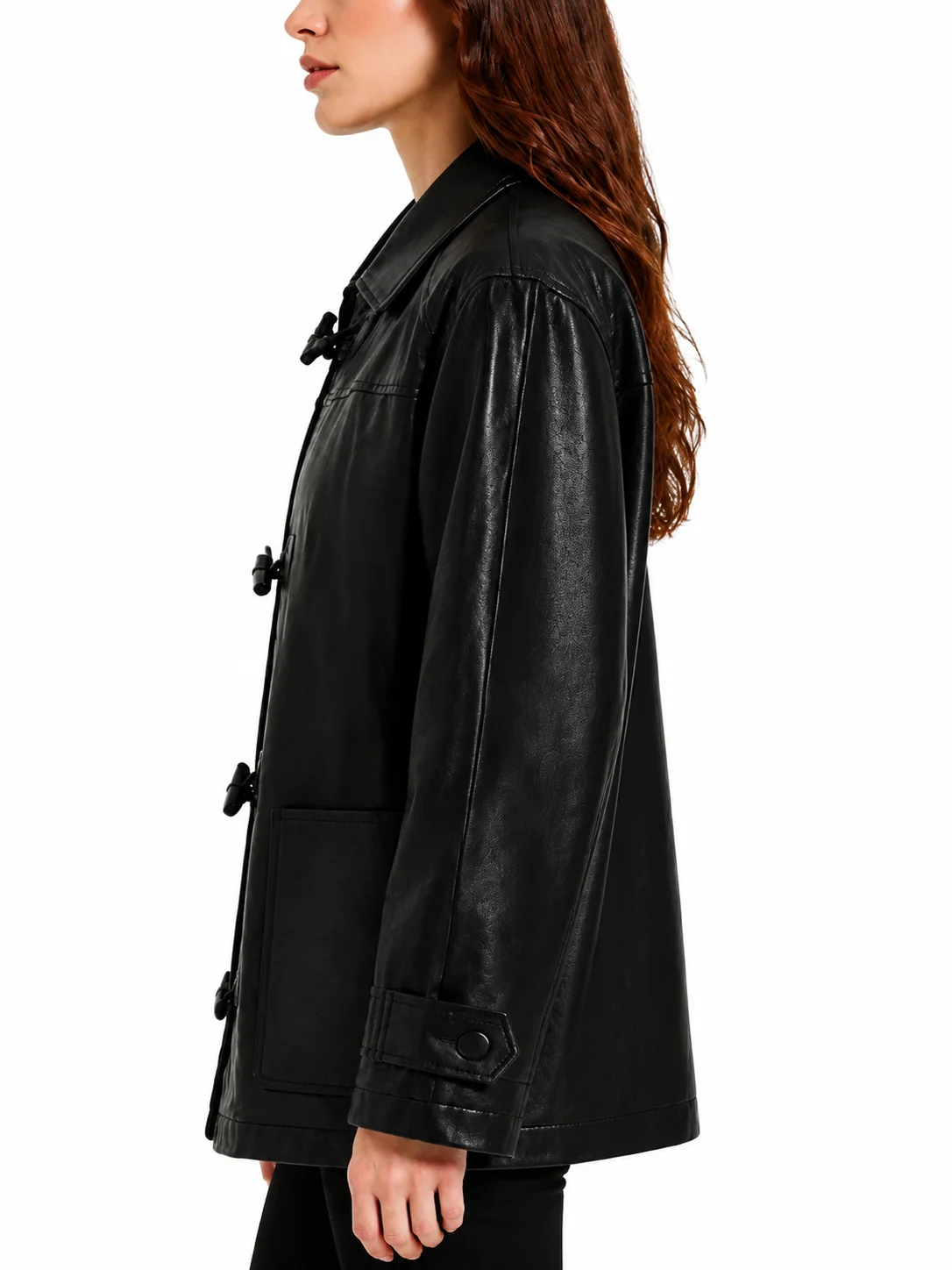 Women Black Leather Oversized Jacket
