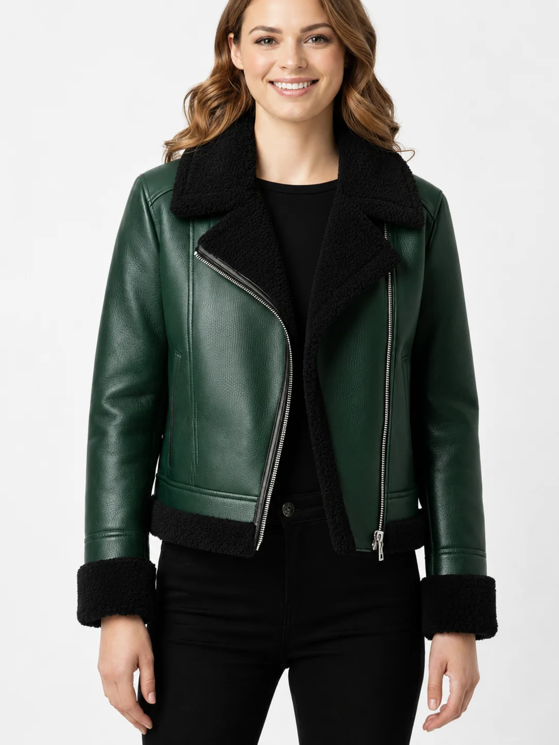 Womens B3 Aviator Green Shearling Jacket
