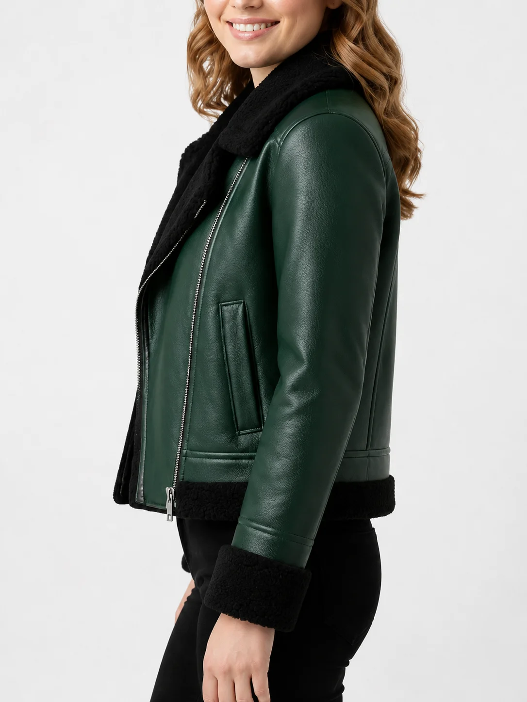 Womens B3 Aviator Green Shearling Jacket