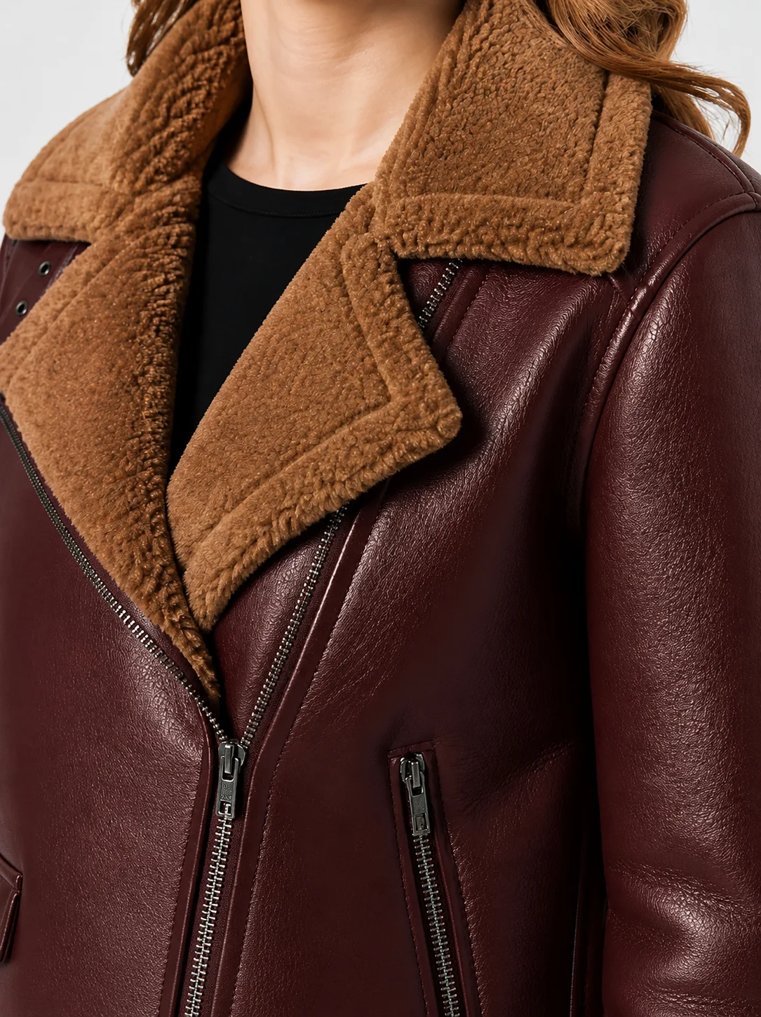 Womens B3 Shearling Maroon Jacket