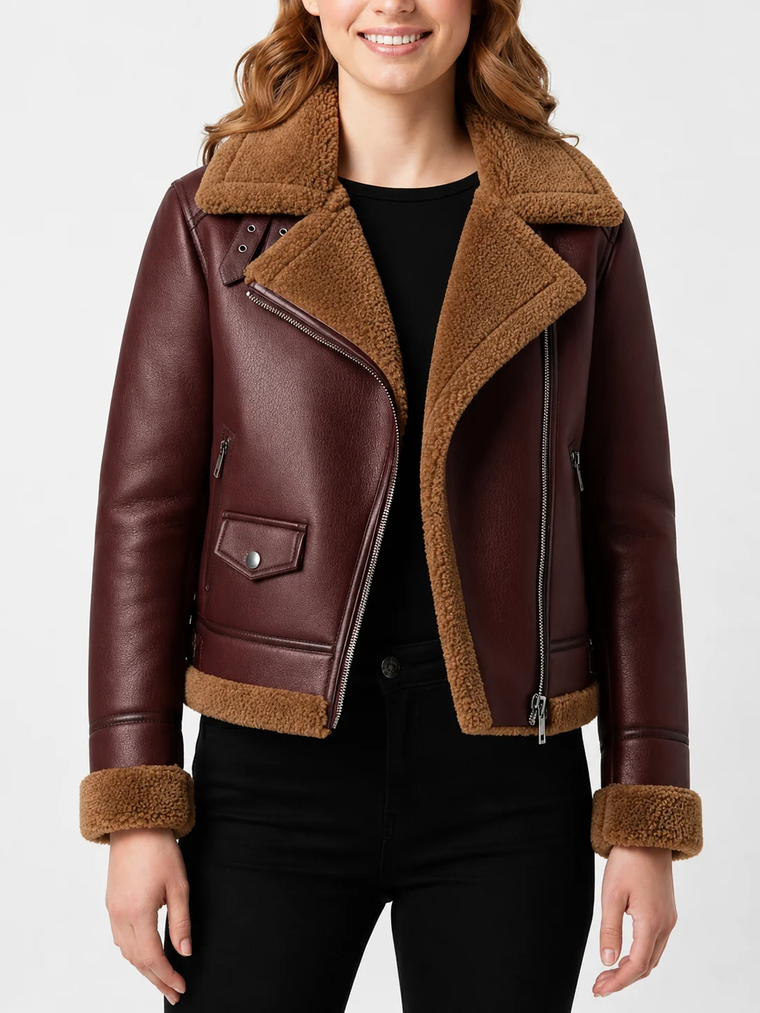 Womens B3 Shearling Maroon Jacket