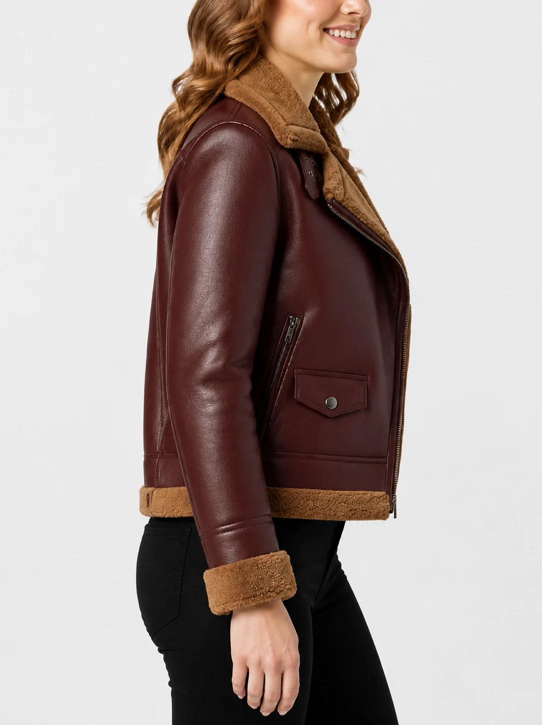 Womens B3 Shearling Maroon Jacket