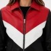Womens Colorblock Leather Bomber Jacket