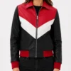 Womens Colorblock Leather Bomber Jacket