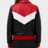 Womens Colorblock Leather Bomber Jacket
