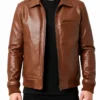 Zanvek Brown Leather Bomber Jacket