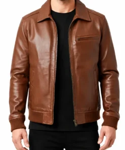 Zanvek Brown Leather Bomber Jacket