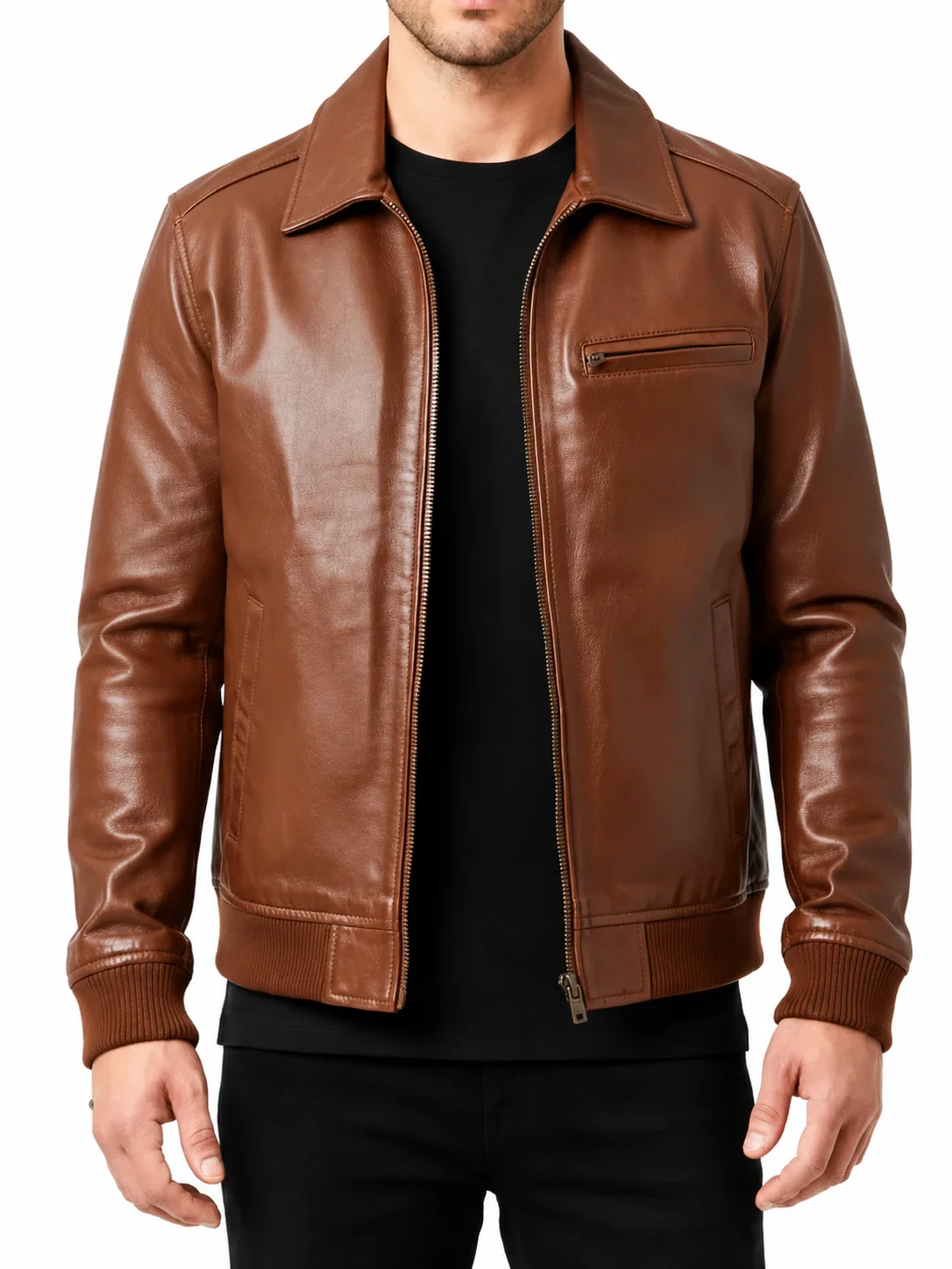 Zanvek Brown Leather Bomber Jacket