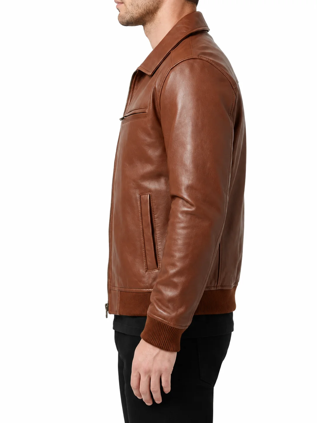 Zanvek Brown Leather Bomber Jacket