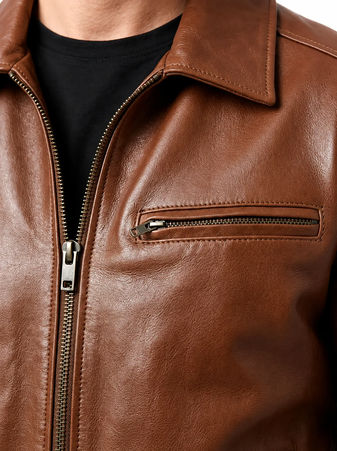 Zanvek Brown Leather Bomber Jacket