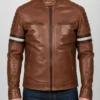 Cognac Racer With Stripes Brown Leather Jacket