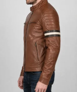Cognac Racer With Stripes Brown Leather Jacket