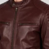 Fashion Waxed Quilted Burgundy Biker Leather Jacket