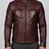 Fashion Waxed Quilted Burgundy Biker Leather Jacket