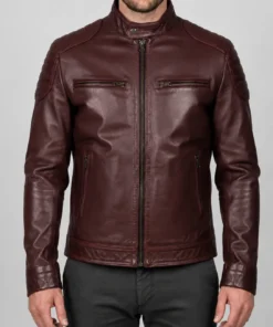 Fashion Waxed Quilted Burgundy Biker Leather Jacket
