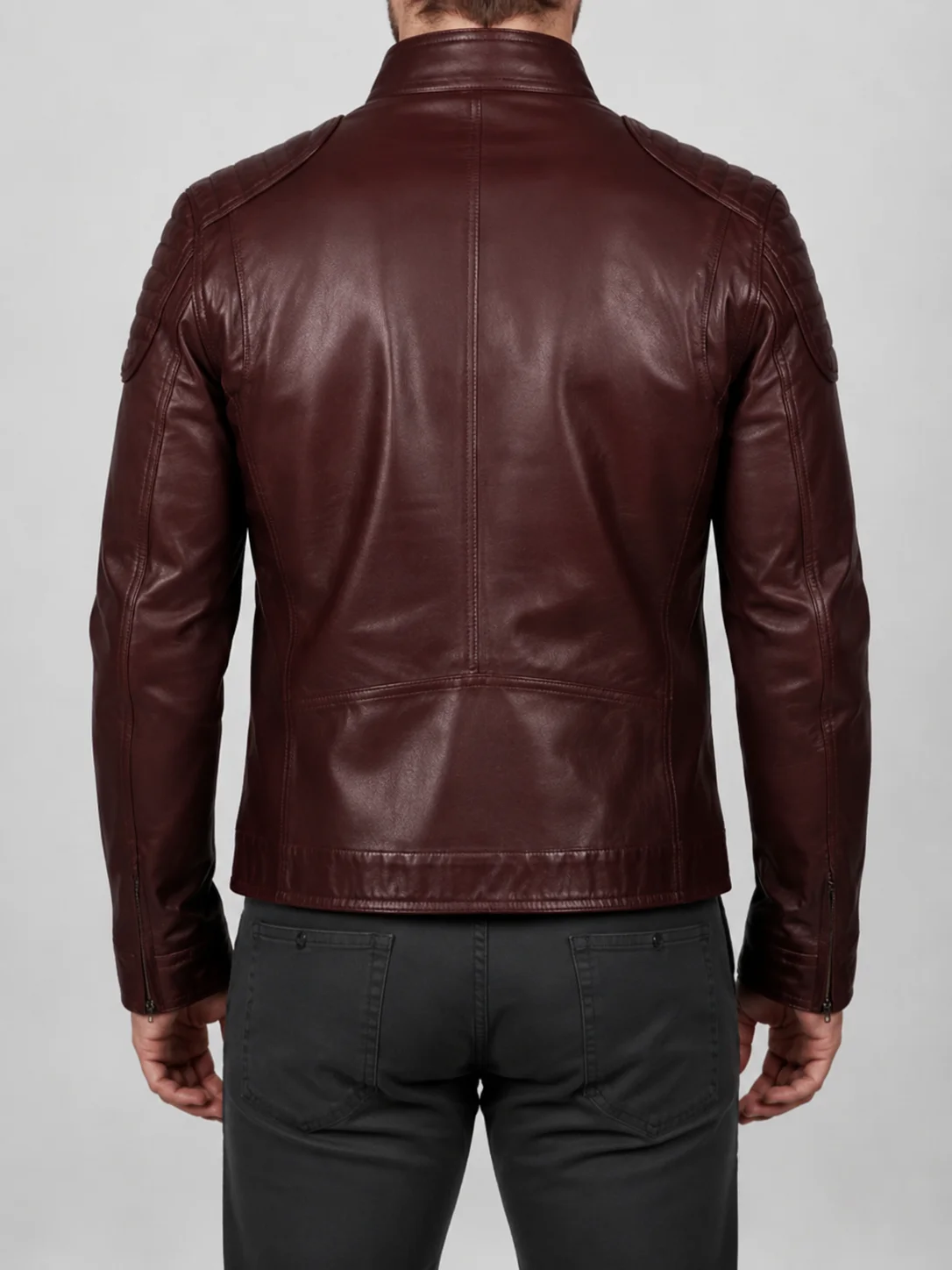 Fashion Waxed Quilted Burgundy Biker Leather Jacket