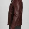 Fashion Waxed Quilted Burgundy Biker Leather Jacket