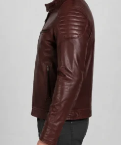 Fashion Waxed Quilted Burgundy Biker Leather Jacket