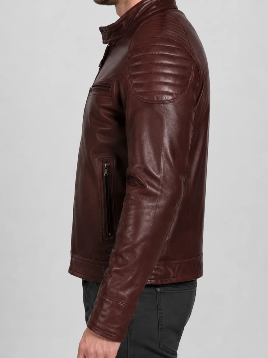 Fashion Waxed Quilted Burgundy Biker Leather Jacket