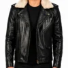 Furton Black Leather Biker Jacket