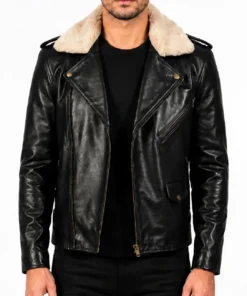 Furton Black Leather Biker Jacket