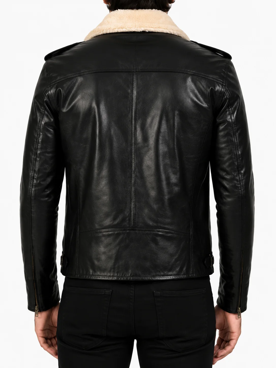 Furton Black Leather Biker Jacket