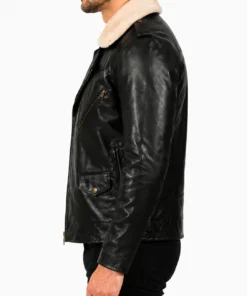 Furton Black Leather Biker Jacket