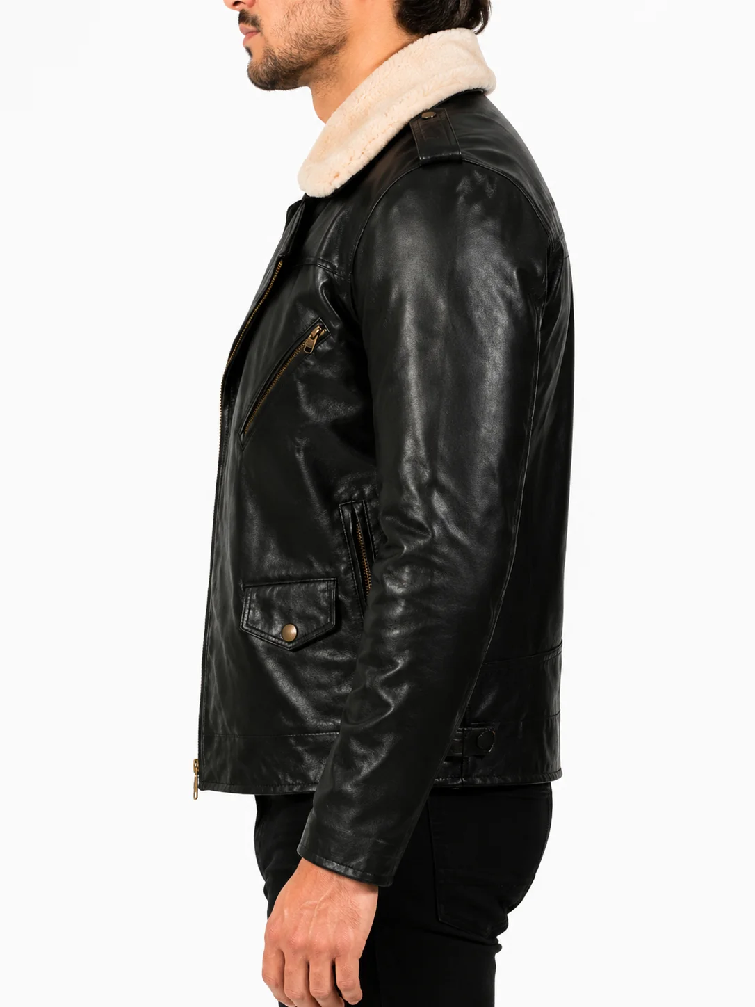 Furton Black Leather Biker Jacket