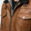 Men’s Brown Leather Jacket with Detachable Hood