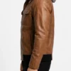 Men’s Brown Leather Jacket with Detachable Hood