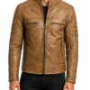 Men’s Camel Biker Style Leather Jacket