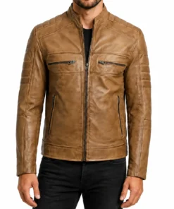Men’s Camel Biker Style Leather Jacket