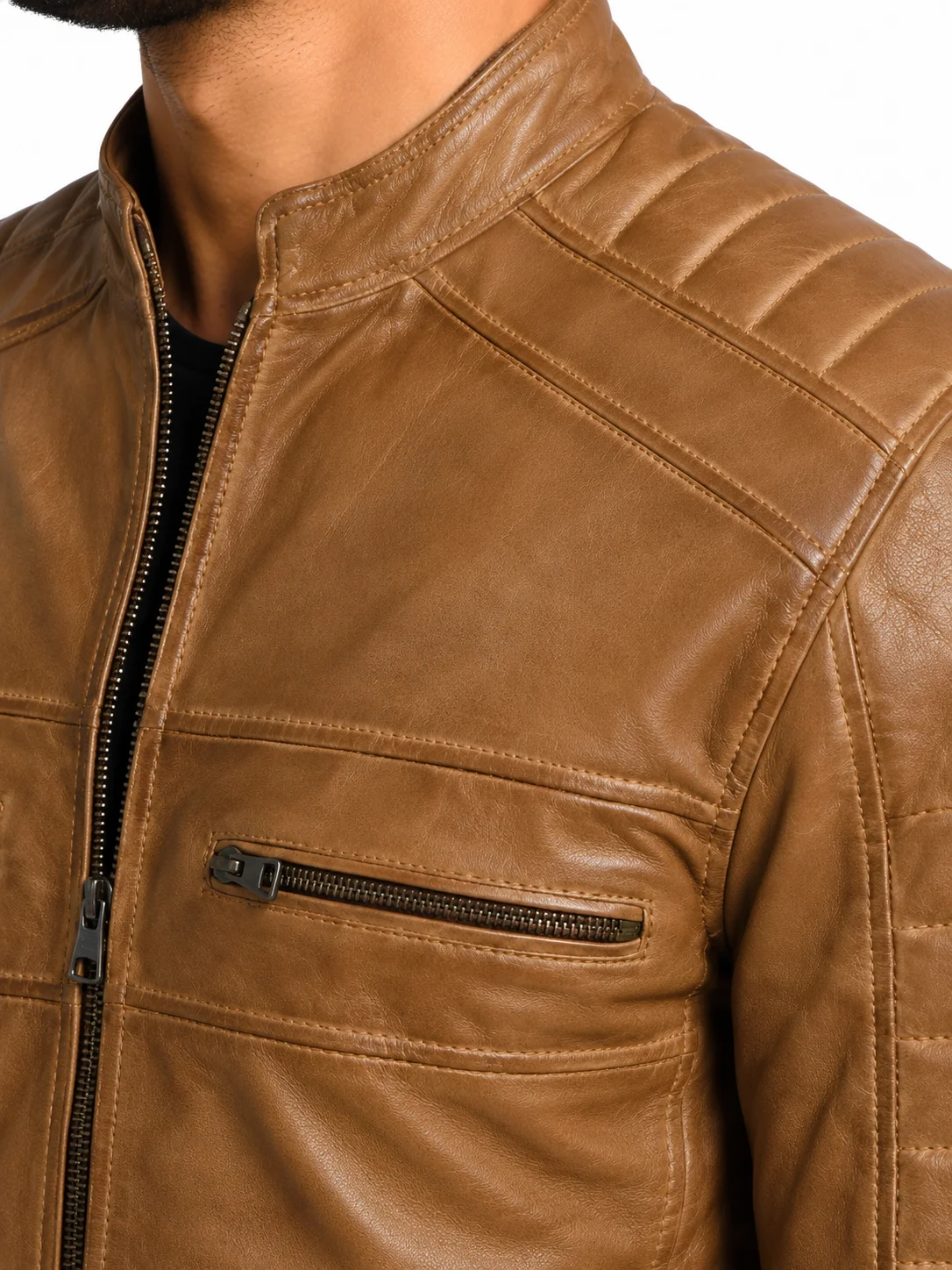 Men’s Camel Biker Style Leather Jacket