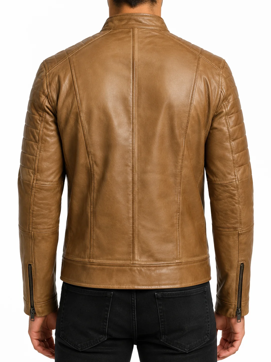 Men’s Camel Biker Style Leather Jacket