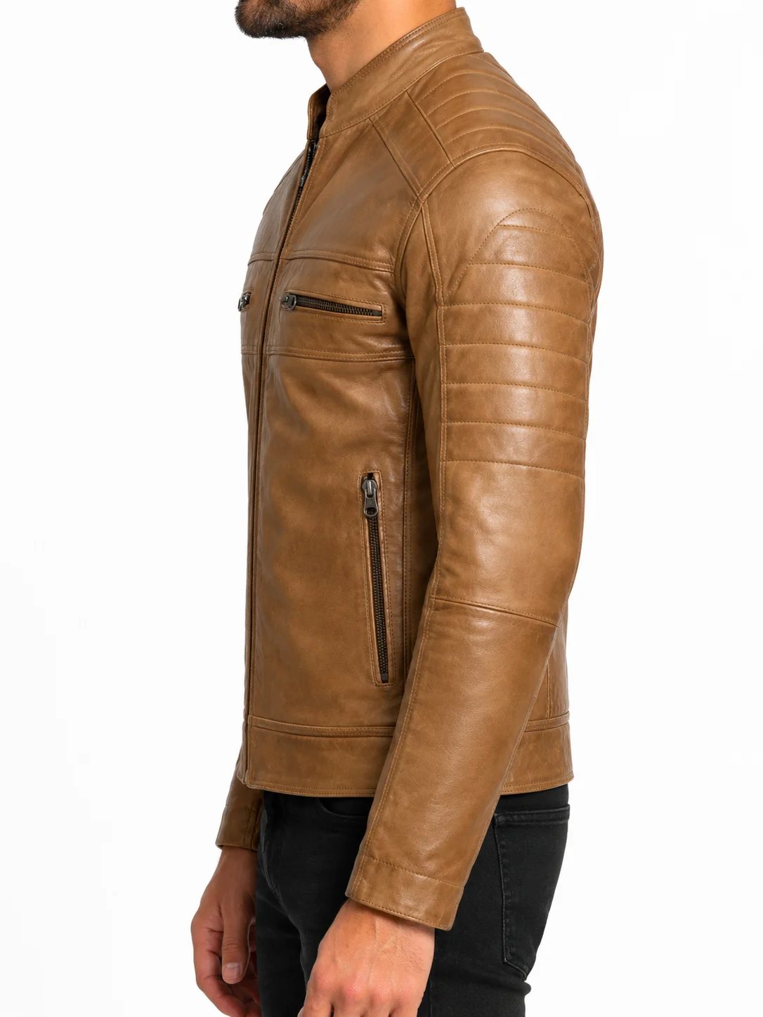 Men’s Camel Biker Style Leather Jacket