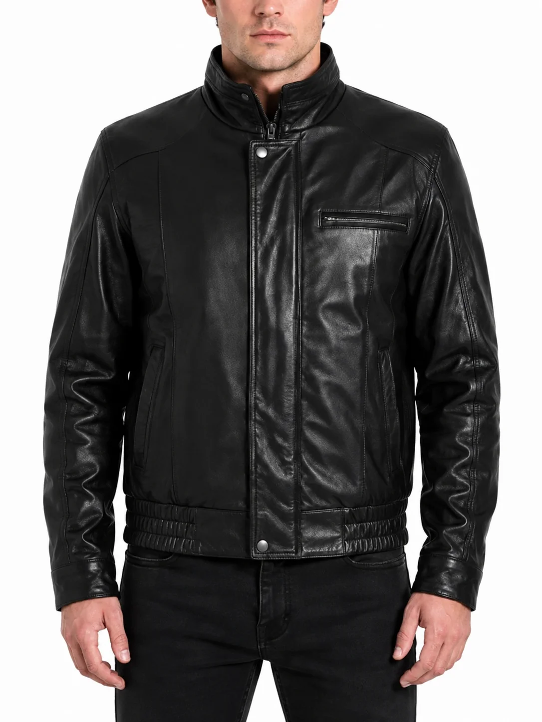 Men’s Triple Pocket Leather Bomber Jacket