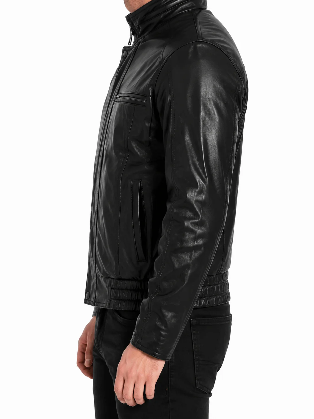 Men’s Triple Pocket Leather Bomber Jacket