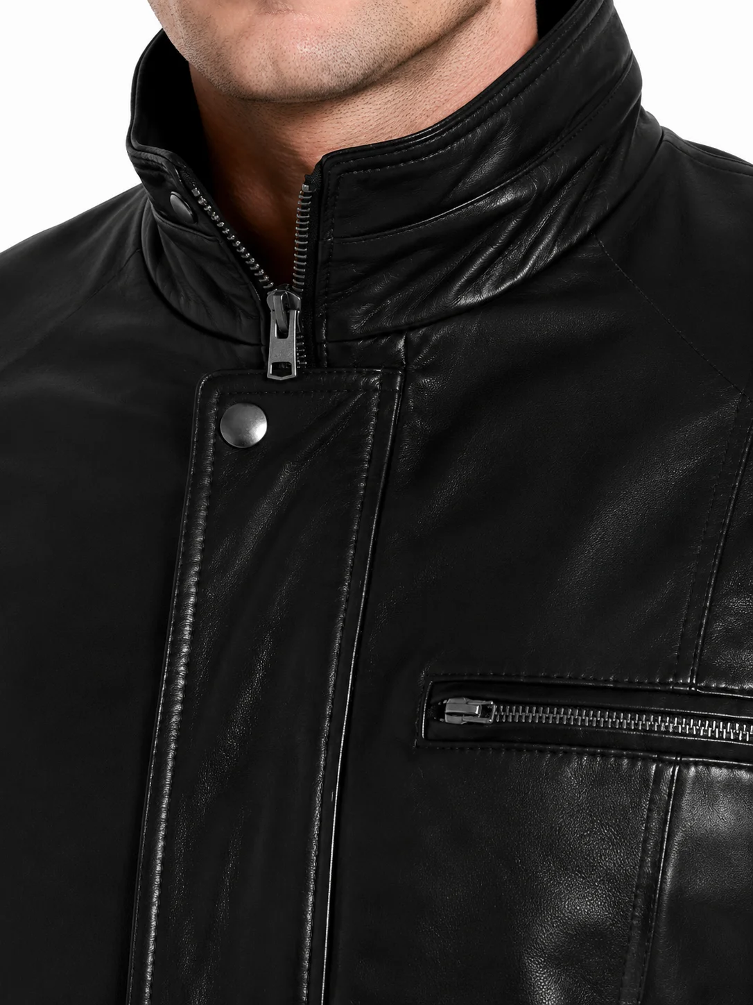 Men’s Triple Pocket Leather Bomber Jacket