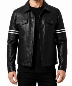 Orvyn Black Leather Trucker Jacket