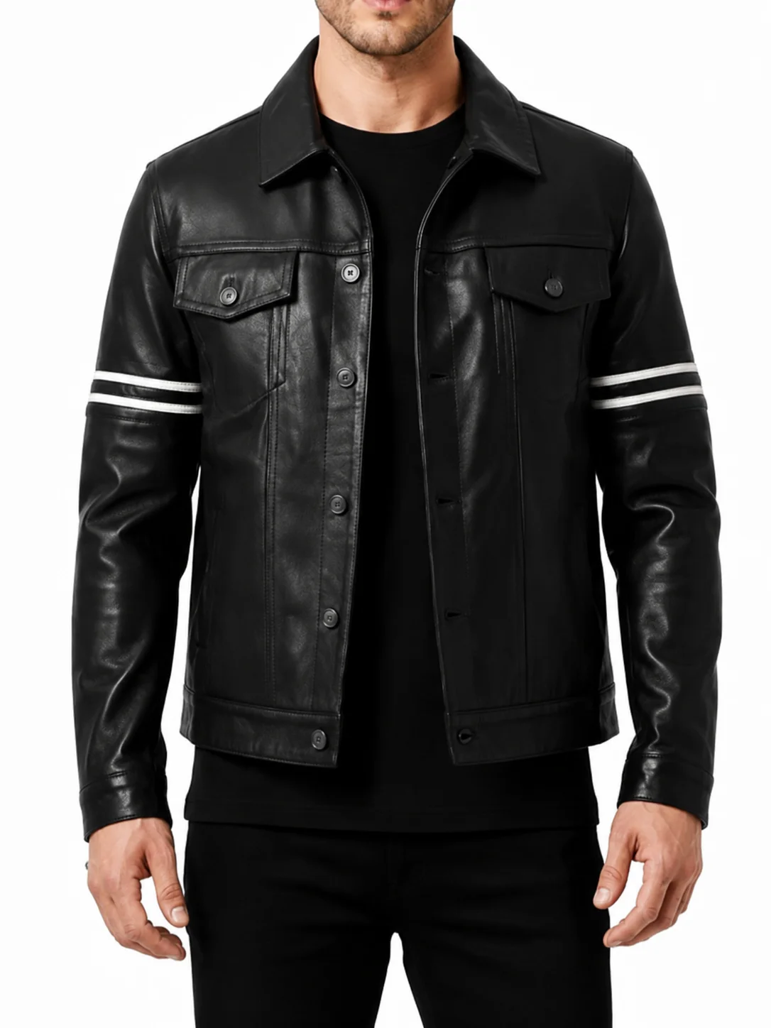 Orvyn Black Leather Trucker Jacket