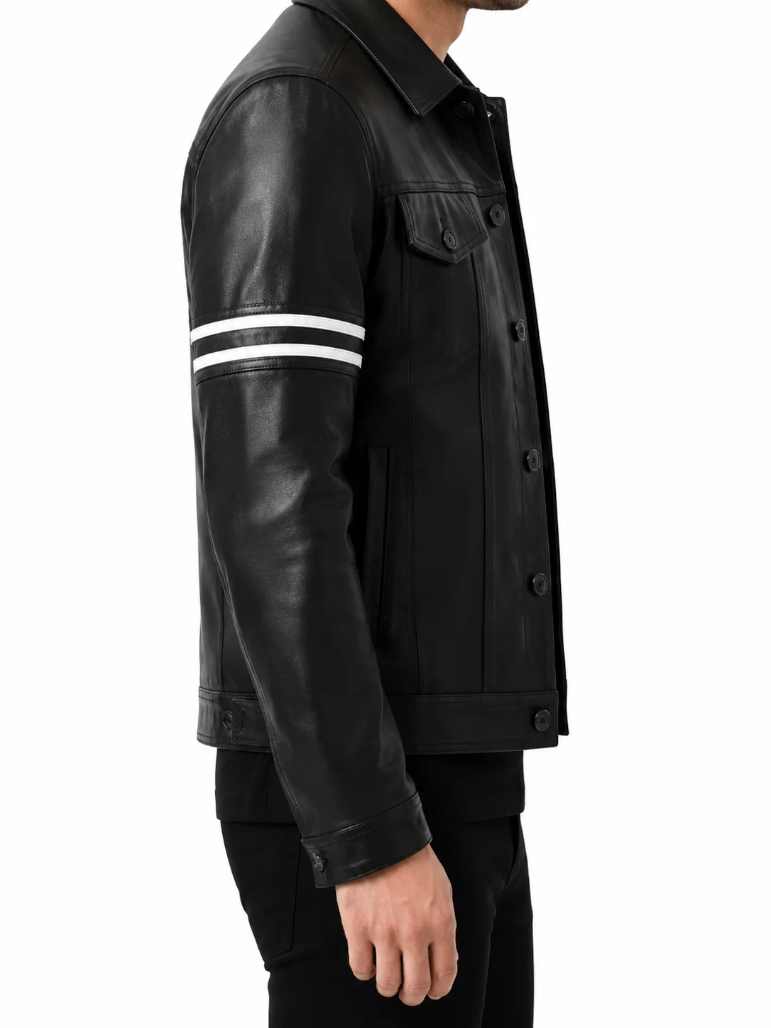 Orvyn Black Leather Trucker Jacket