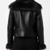 Women’s Black Leather Jacket with Fur Collar