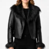 Women’s Black Leather Jacket with Fur Collar