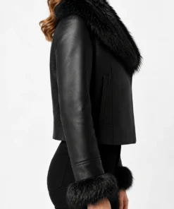 Women’s Black Leather Jacket with Fur Collar