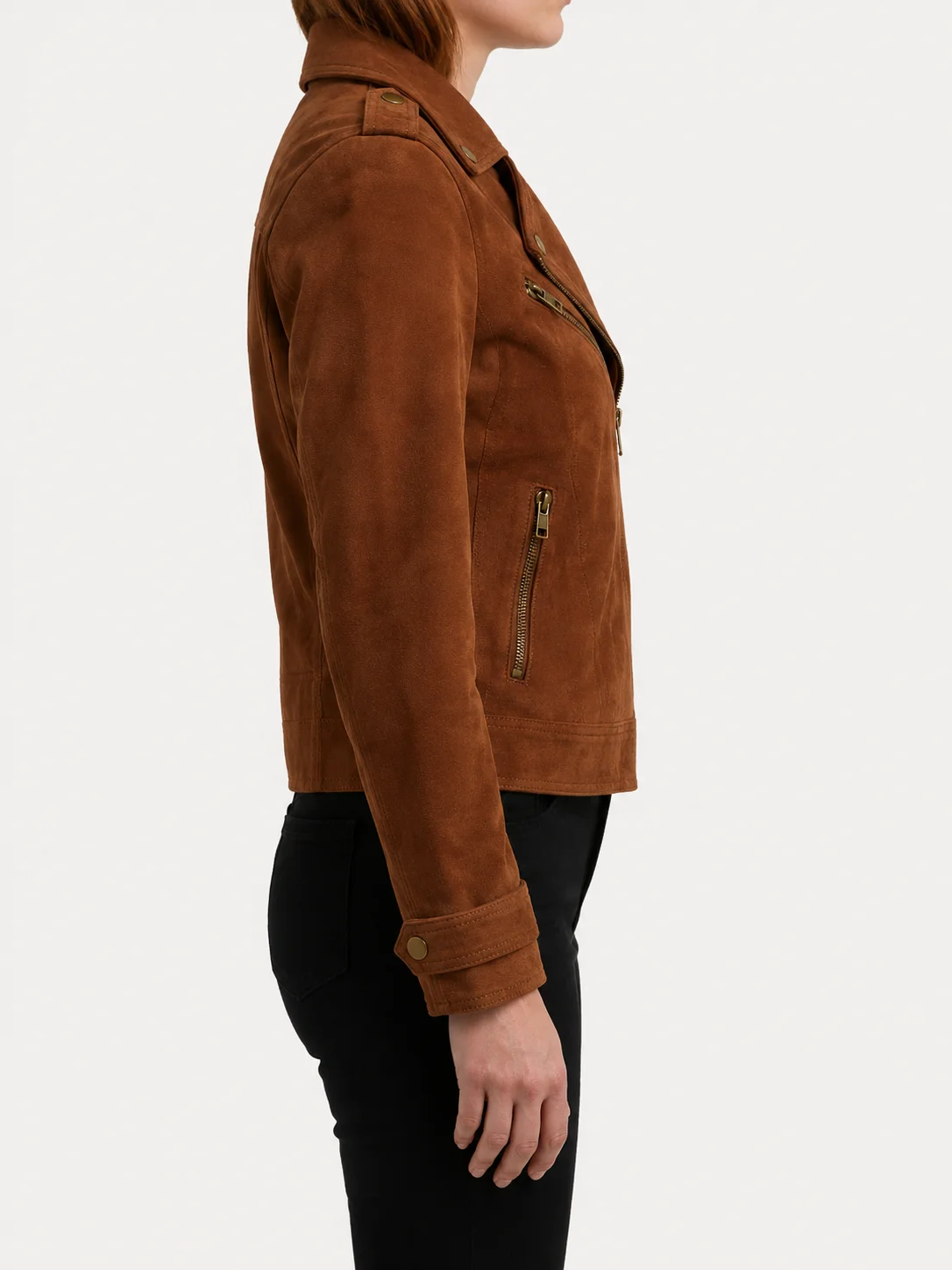 Womens Brown Suede Biker Jacket